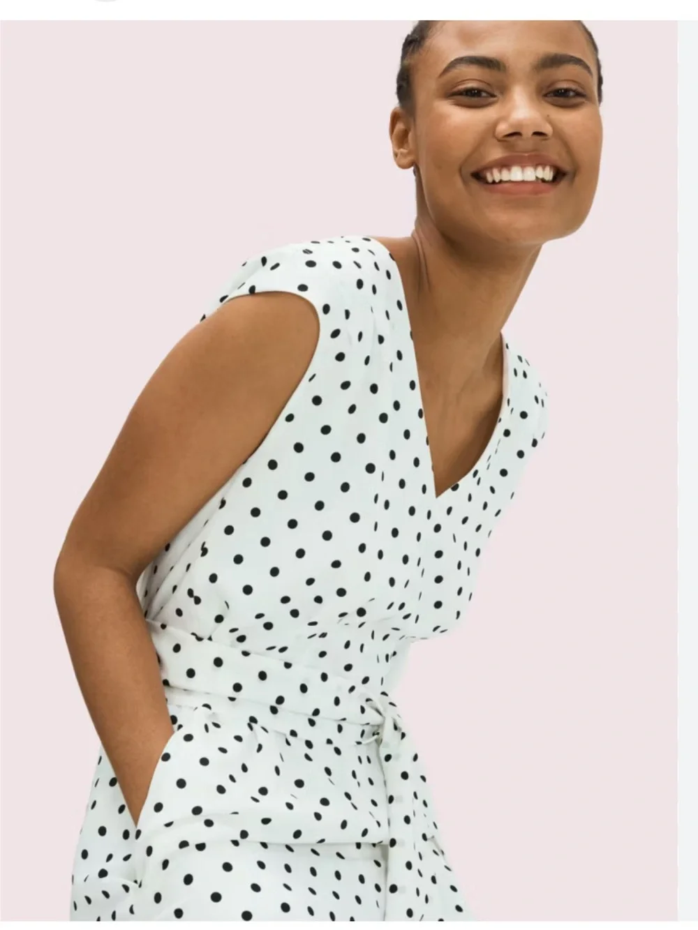 Kate Spade black and white Cabana Dot lined wide leg belt Jumpsuit size 0 NWT
